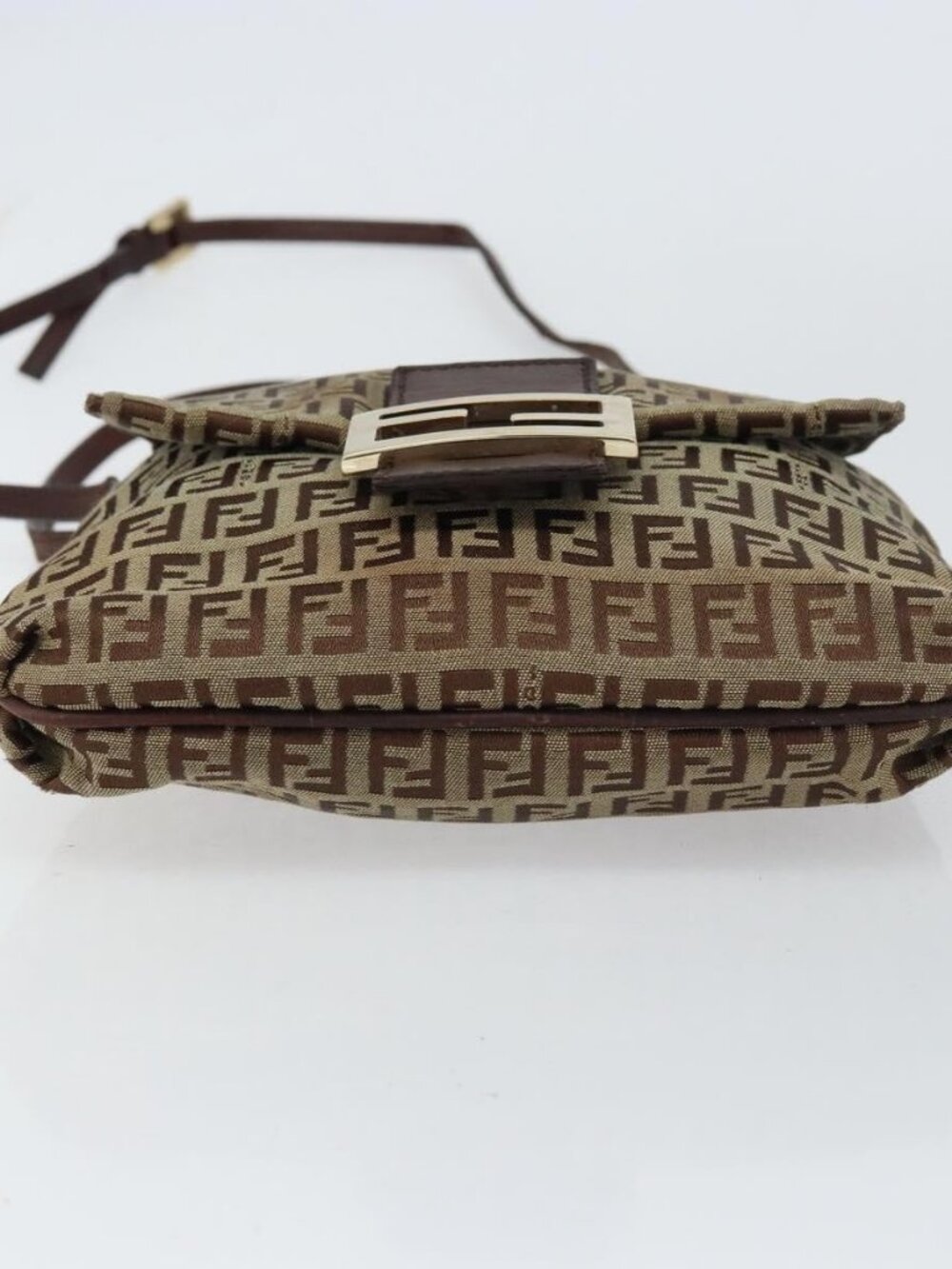 FENDI Zucchino Canvas Mamma Baguette Shoulder Bag Brown Gold Auth gh1492 - Picture 6 of 16